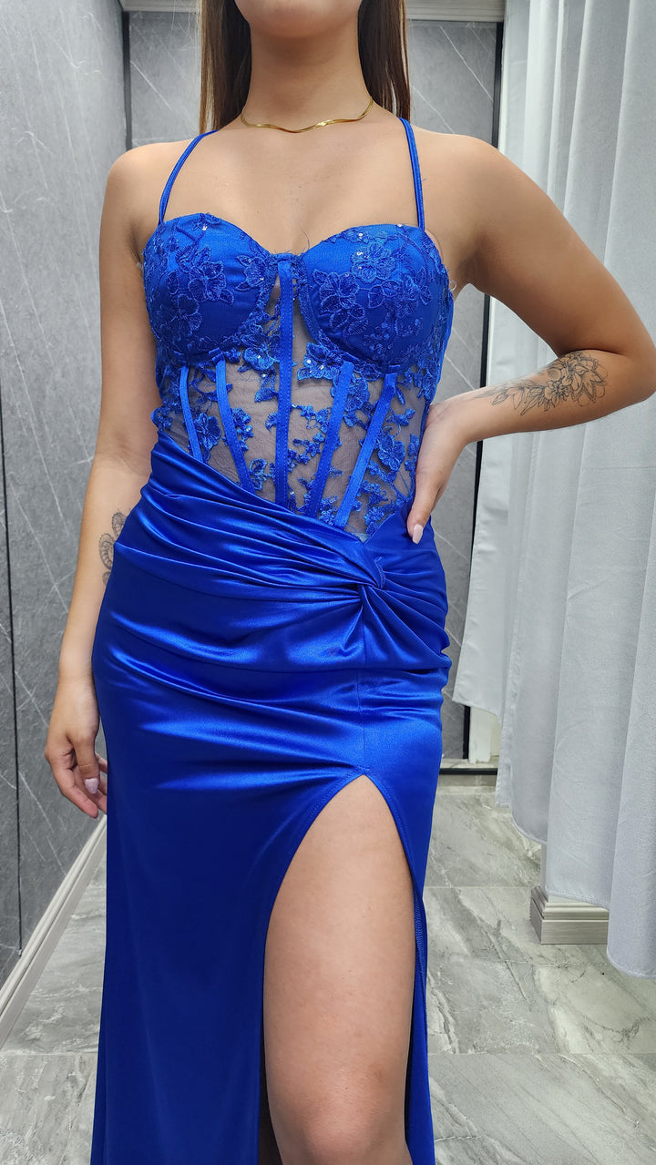 Vestido de gala Nudo Azul Rey 089