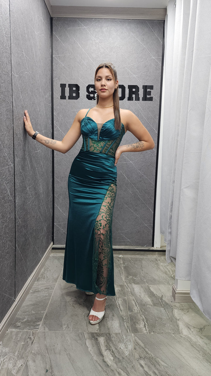 Vestido de Gala Lluvia verde esmeralda