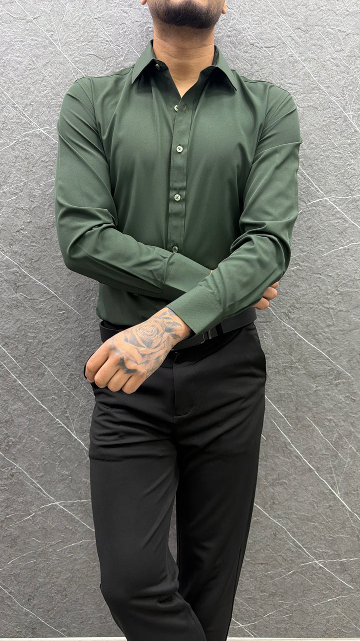 Camisa Formal Lorenzo Slim Fit Satinada - Verde Olivo