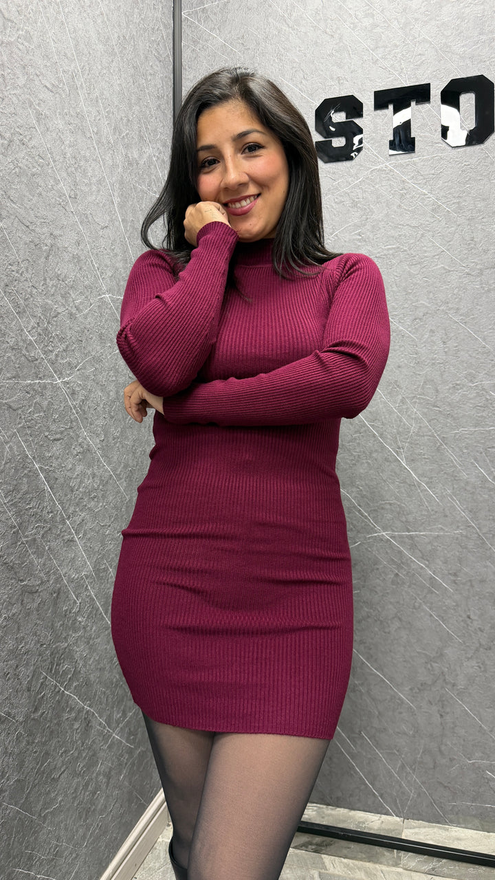 Vestido lanilla burdeo