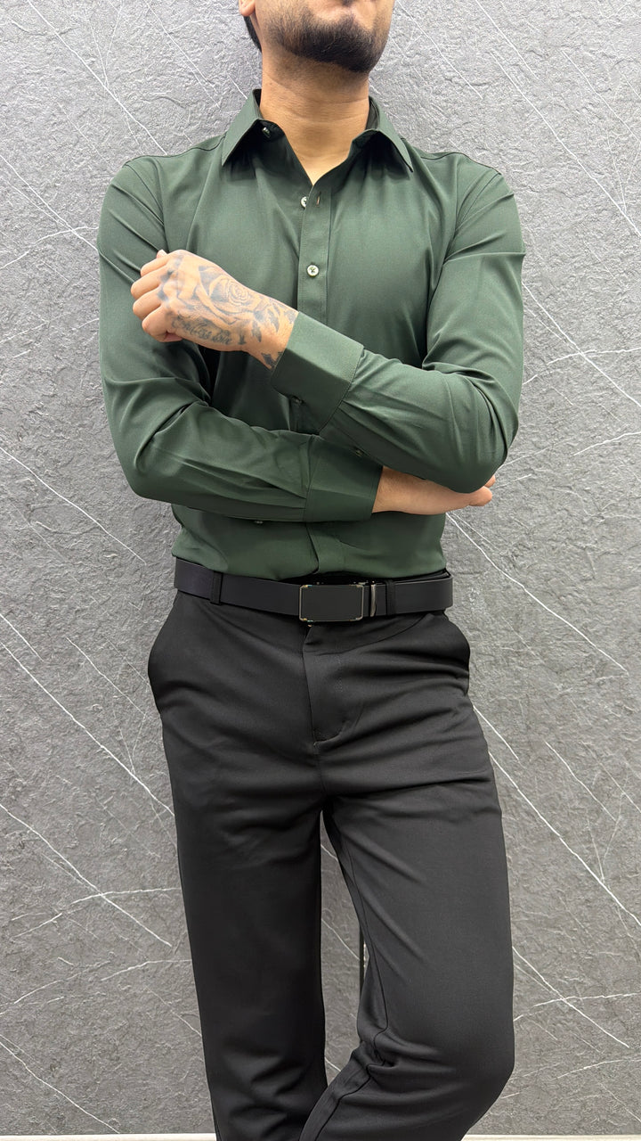 Camisa Formal Lorenzo Slim Fit Satinada - Verde Olivo
