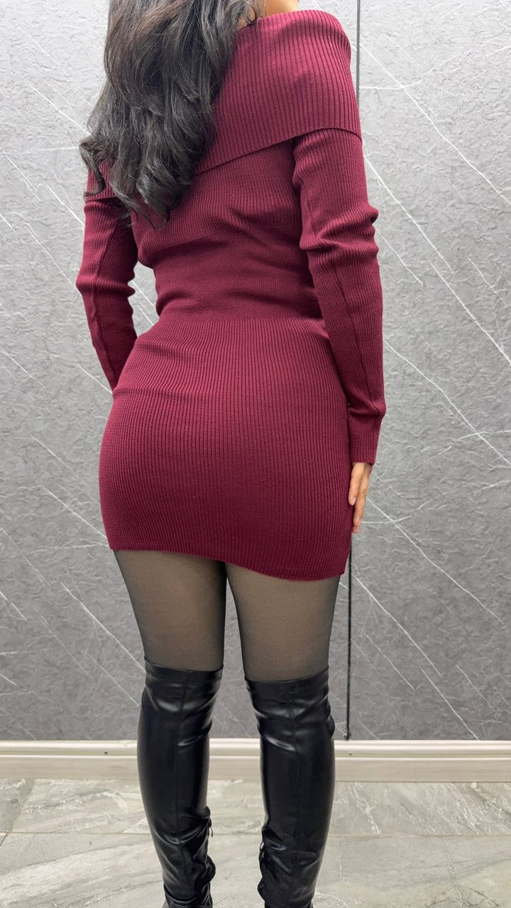 Vestido Bardot Burdeo