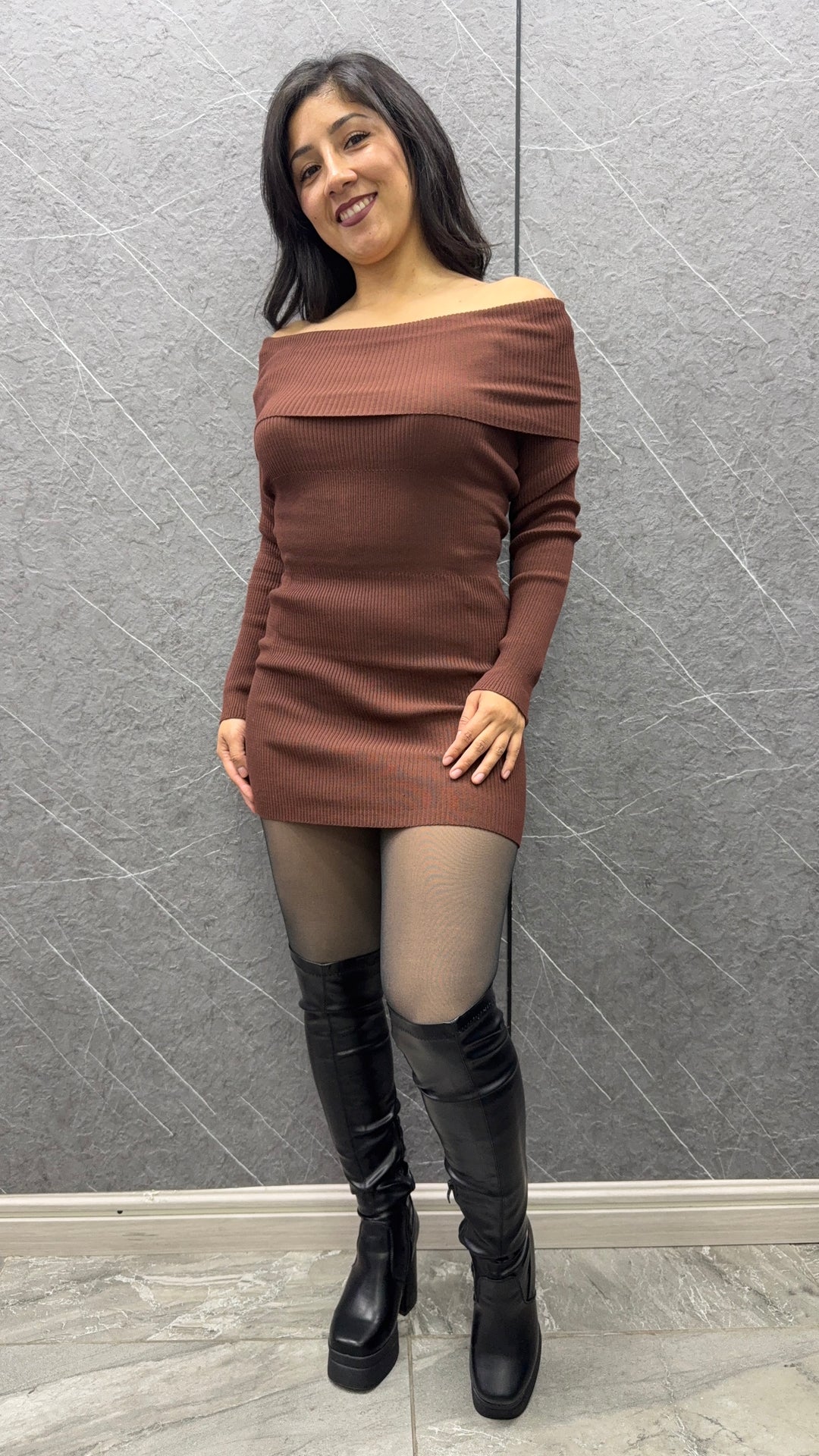 Vestido Bardot Chocolate