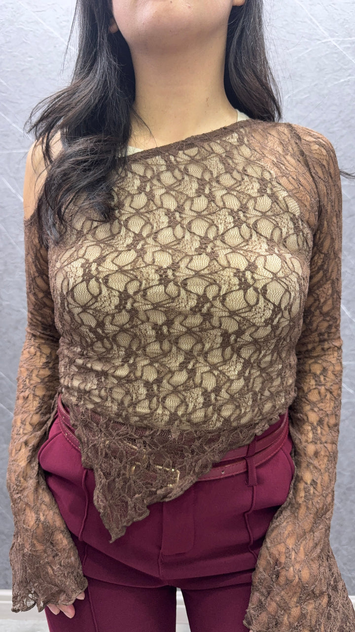 Polera Encaje chocolate 479