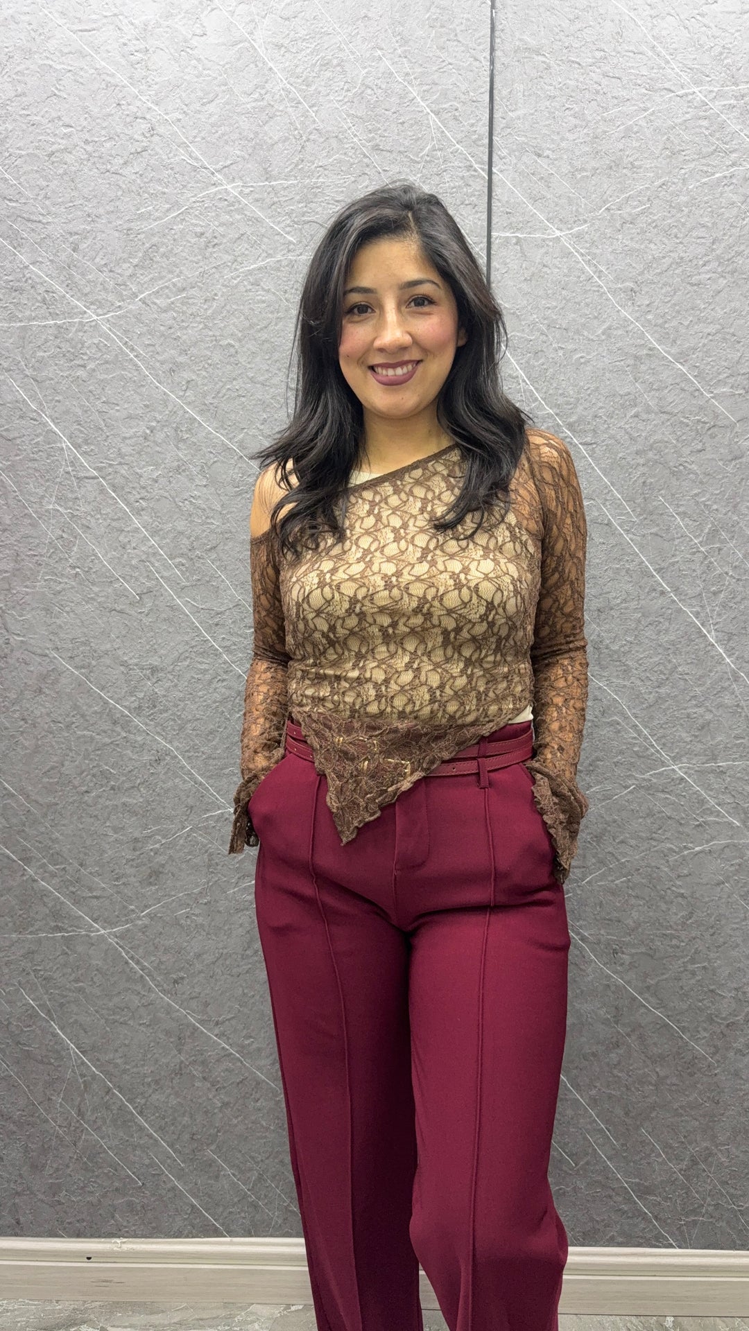 Polera Encaje chocolate 479