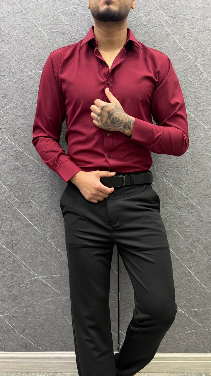 Camisa Formal Lorenzo Slim Fit Satinada - Burdeo
