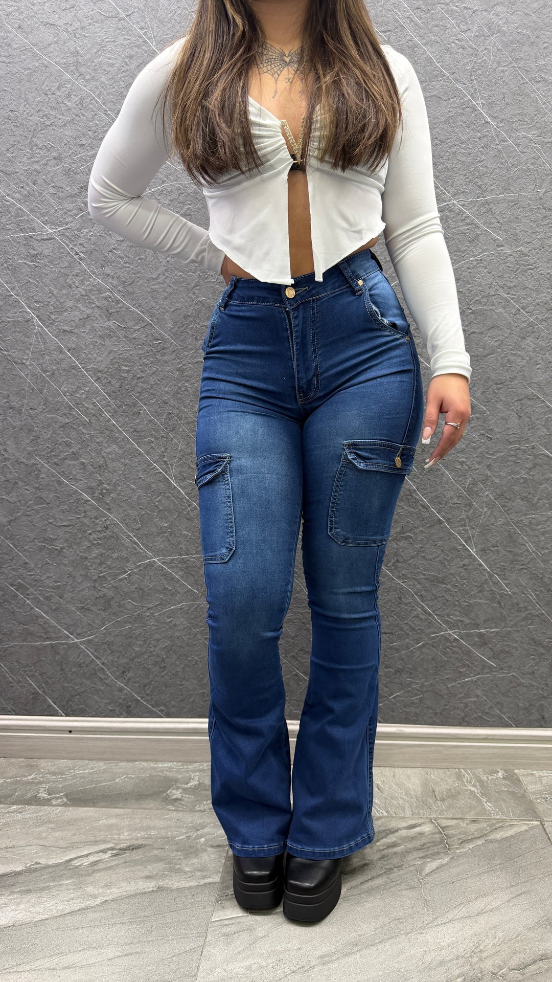 Jeans Cargo Flare Violeta 1042