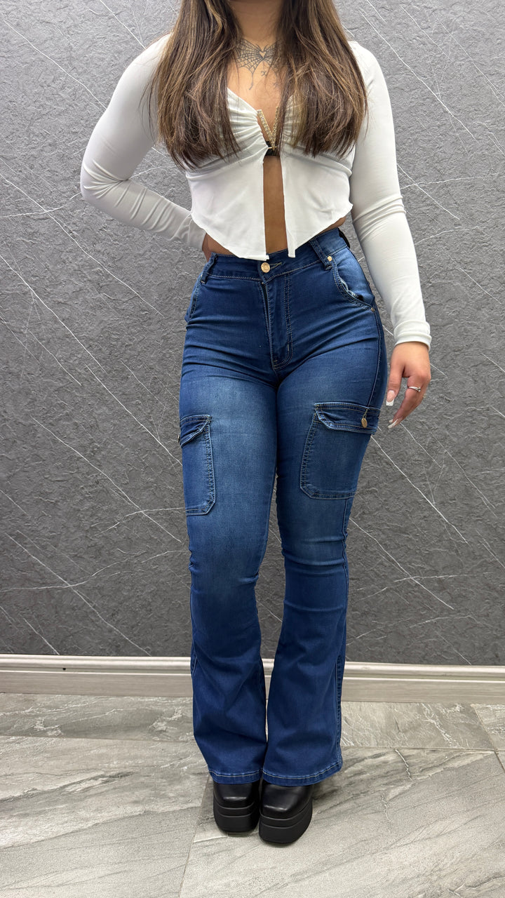 Jeans Cargo Flare Violeta 1042