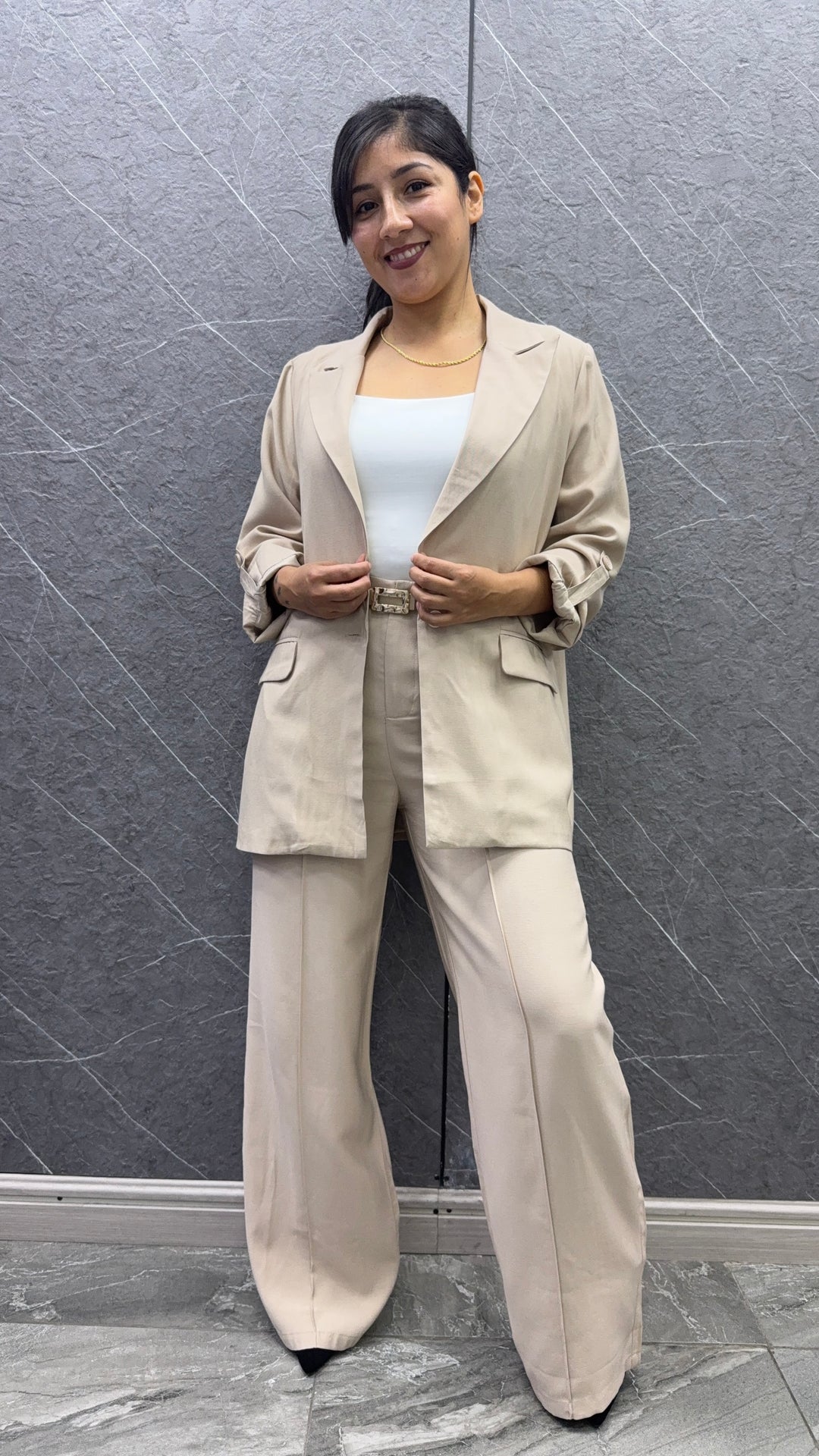 Blazer Lino Beige mujer