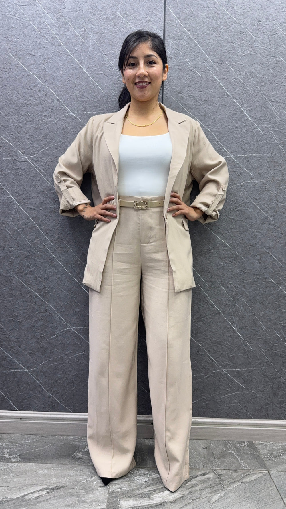 Blazer Lino Beige mujer