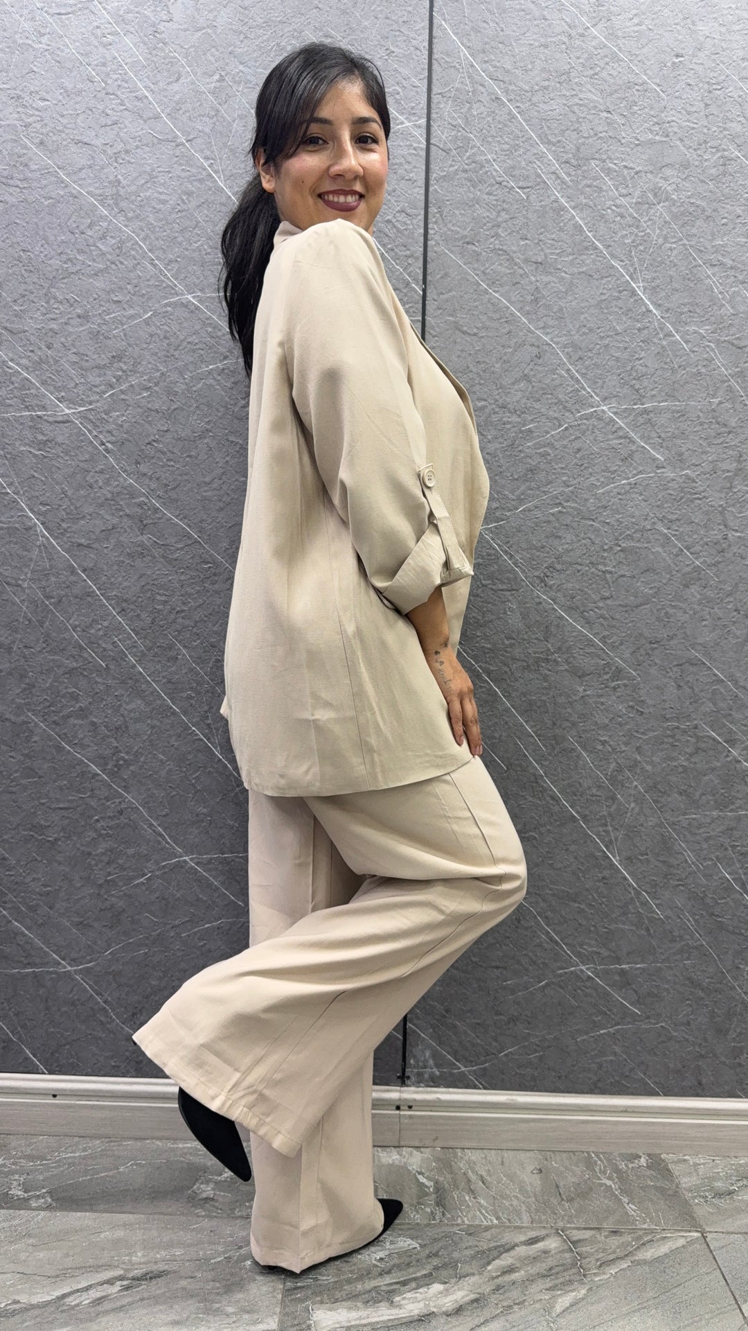 Blazer Lino Beige mujer