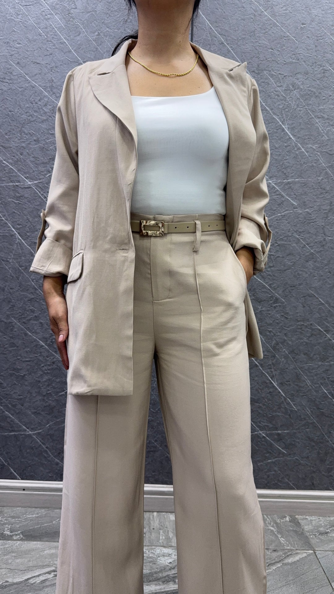 Blazer Lino Beige mujer