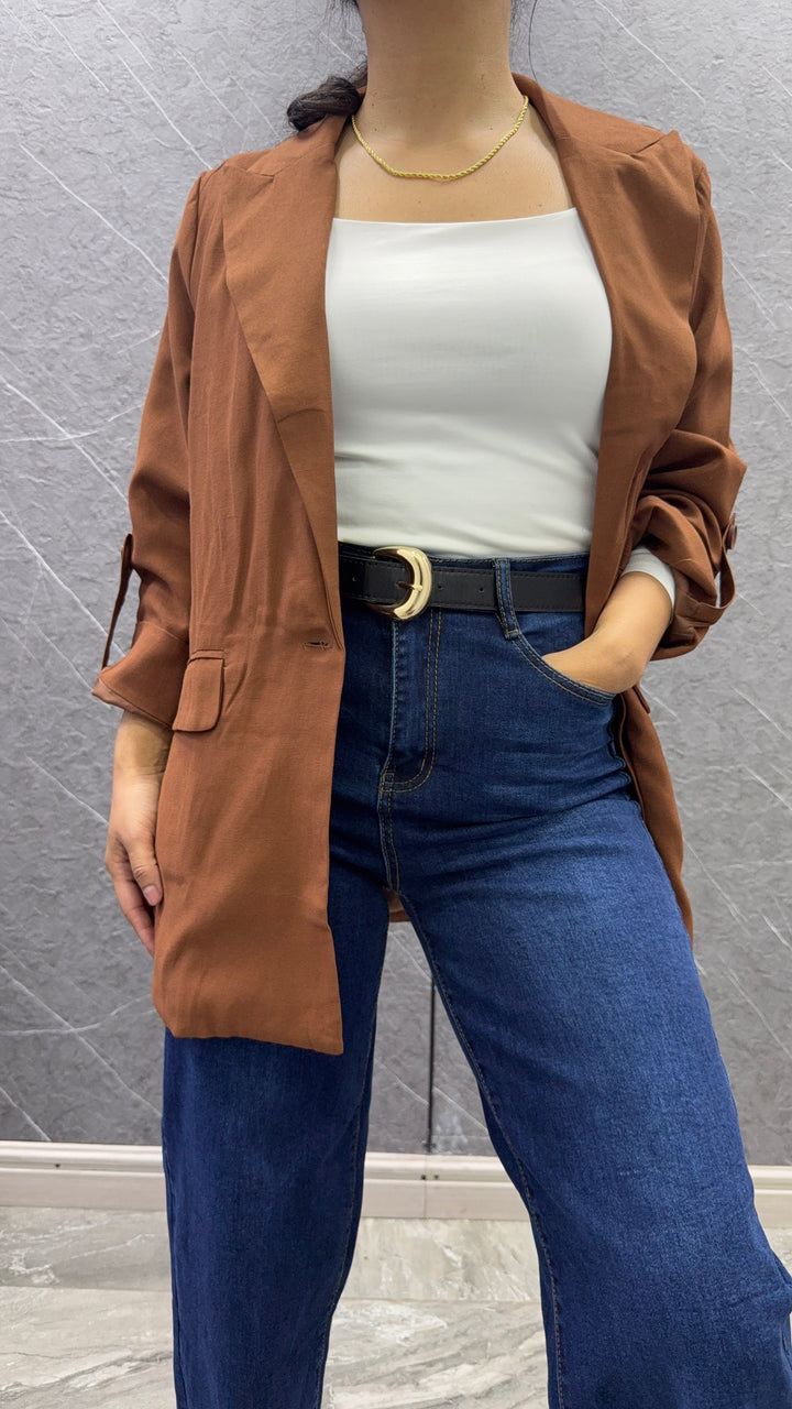 Blazer Lino chocolate mujer
