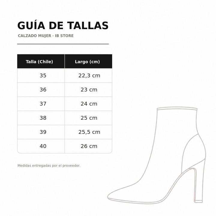 Guía de tallas calzado mujer IB Store