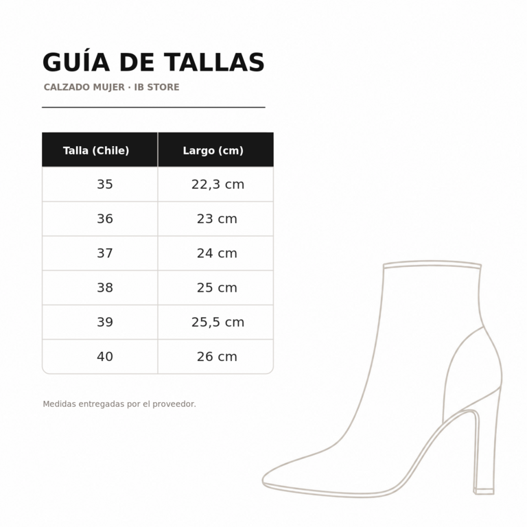 Guía de tallas calzado mujer IB Store