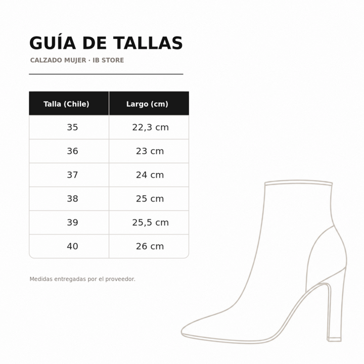 Guía de tallas calzado mujer IB Store