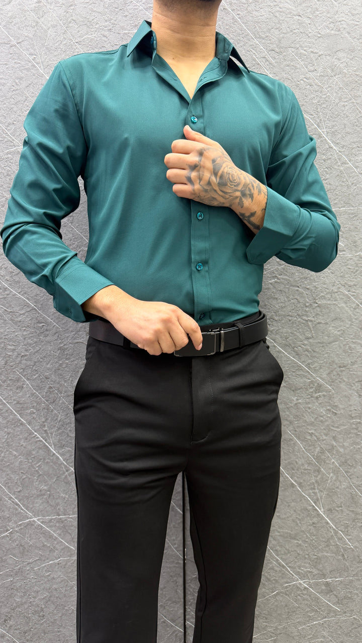 Camisa Formal Lorenzo Slim Fit Satinada - Verde Botella