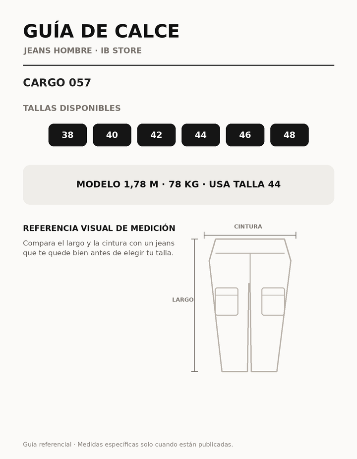 Guía de talla y calce Cargo 057 IB STORE HOMBRE