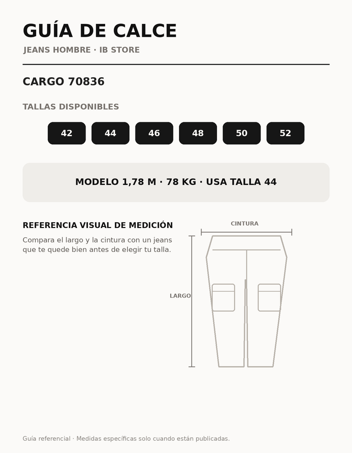 Guía de talla y calce Cargo 70836 IB STORE HOMBRE