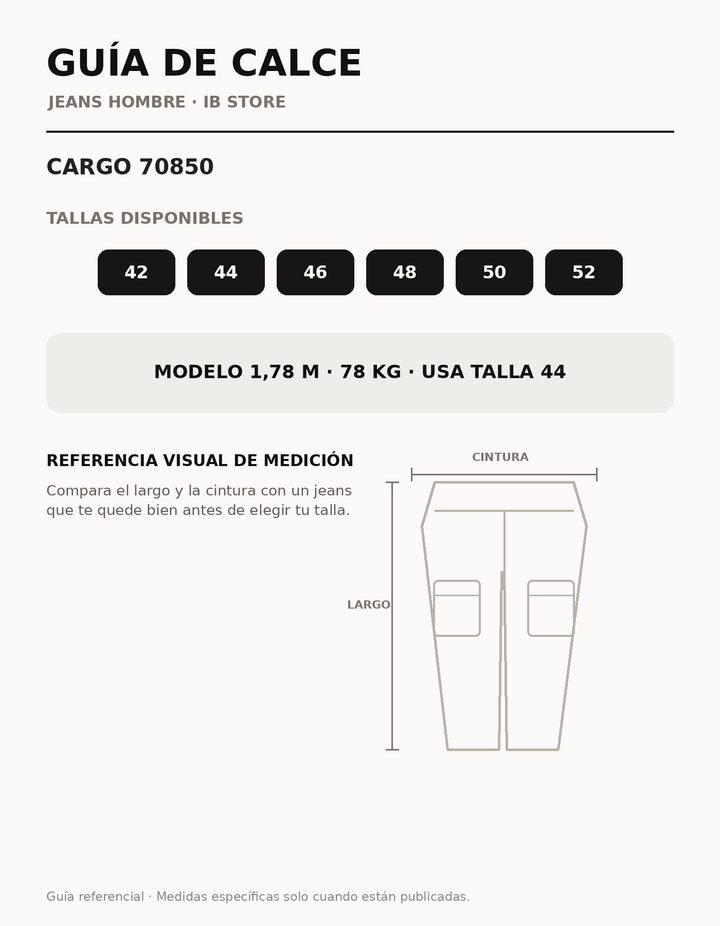 Guía de talla y calce Cargo 70850 IB STORE HOMBRE