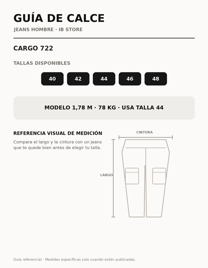 Guía de talla y calce Cargo 722 IB STORE HOMBRE