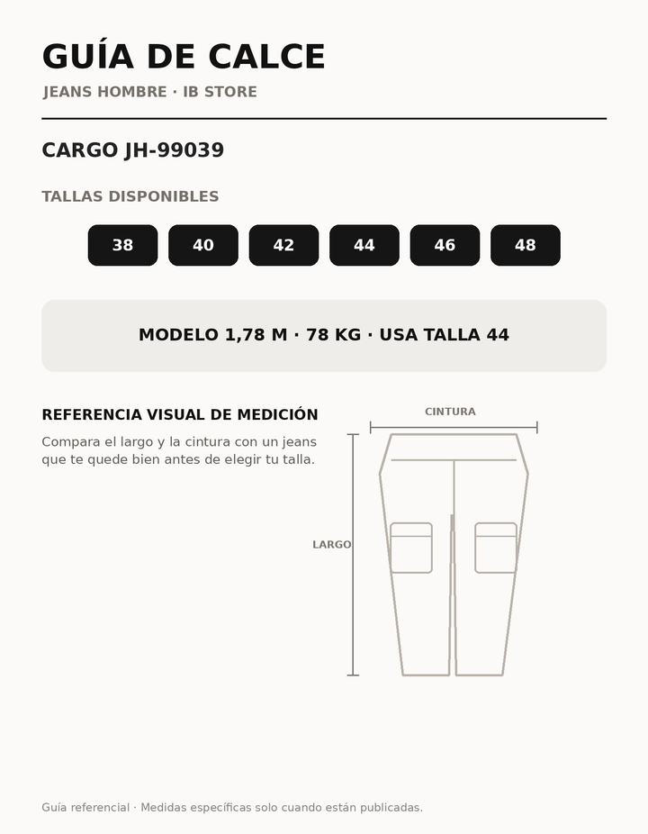 Guía de talla y calce Cargo JH-99039 IB STORE HOMBRE