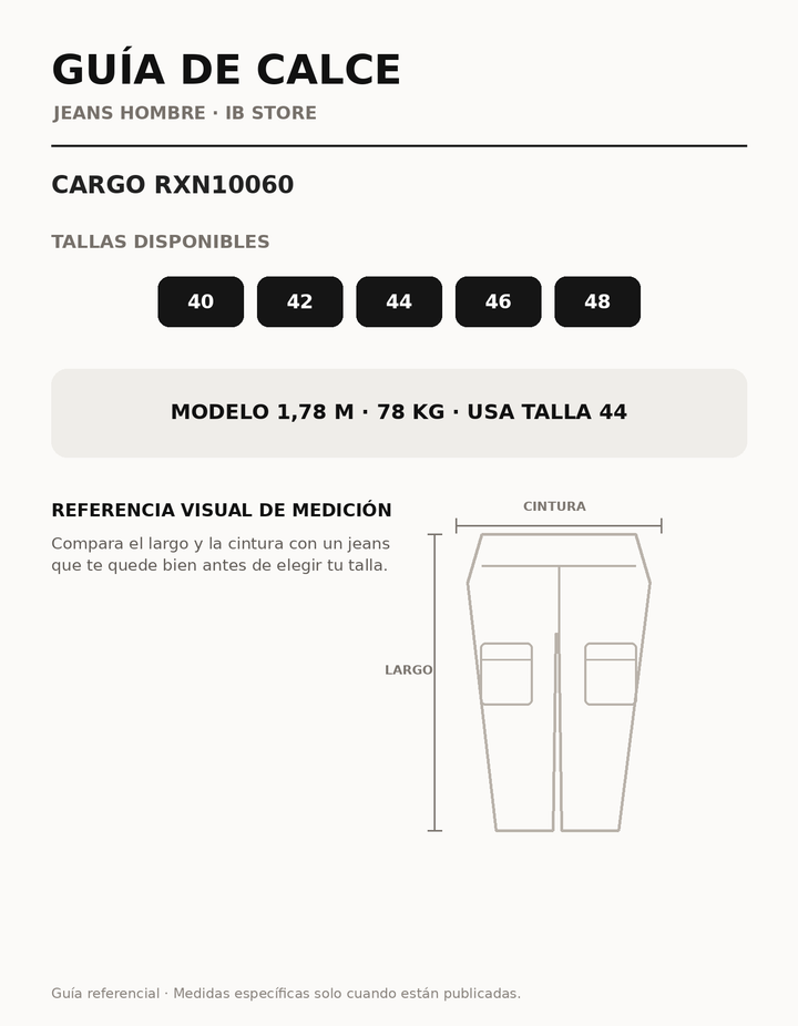 Guía de talla y calce Cargo RXN10060 IB STORE HOMBRE