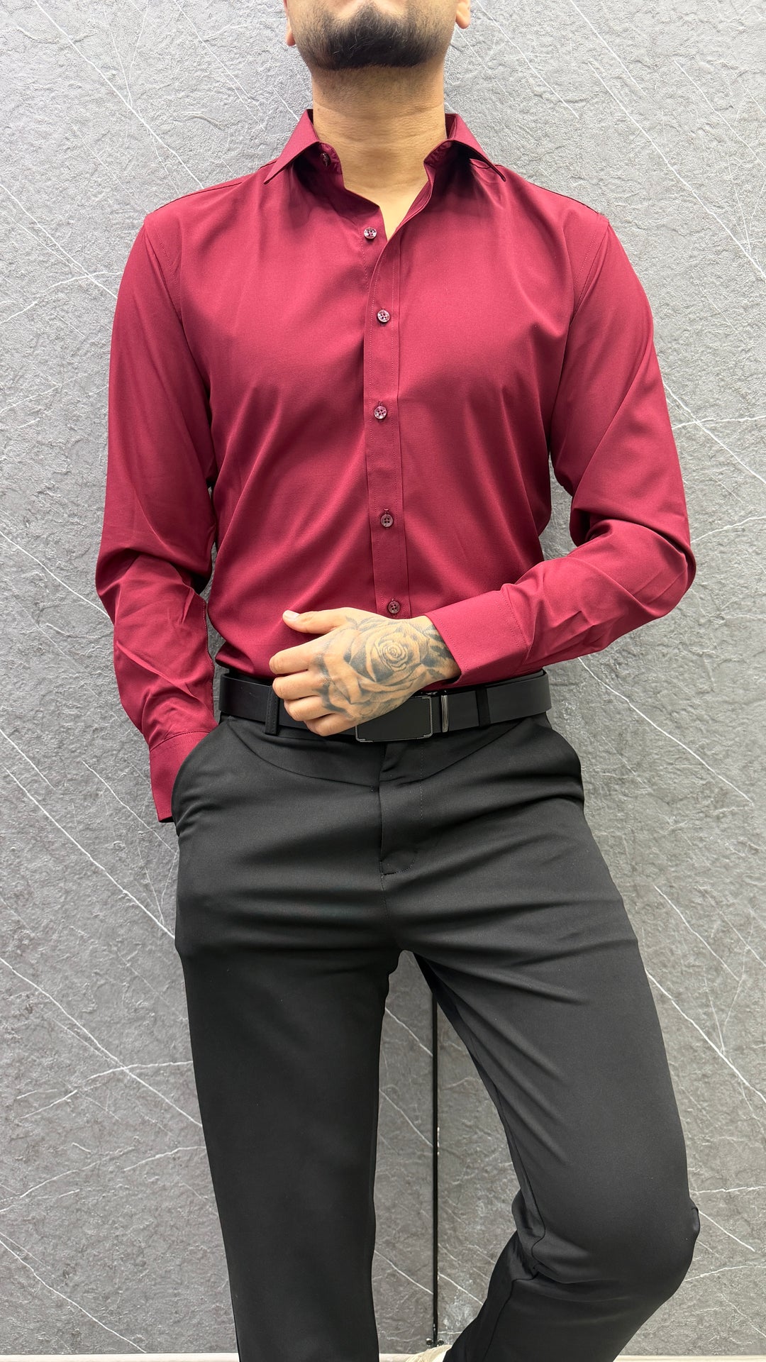 Camisa Formal Lorenzo Slim Fit Satinada - Burdeo