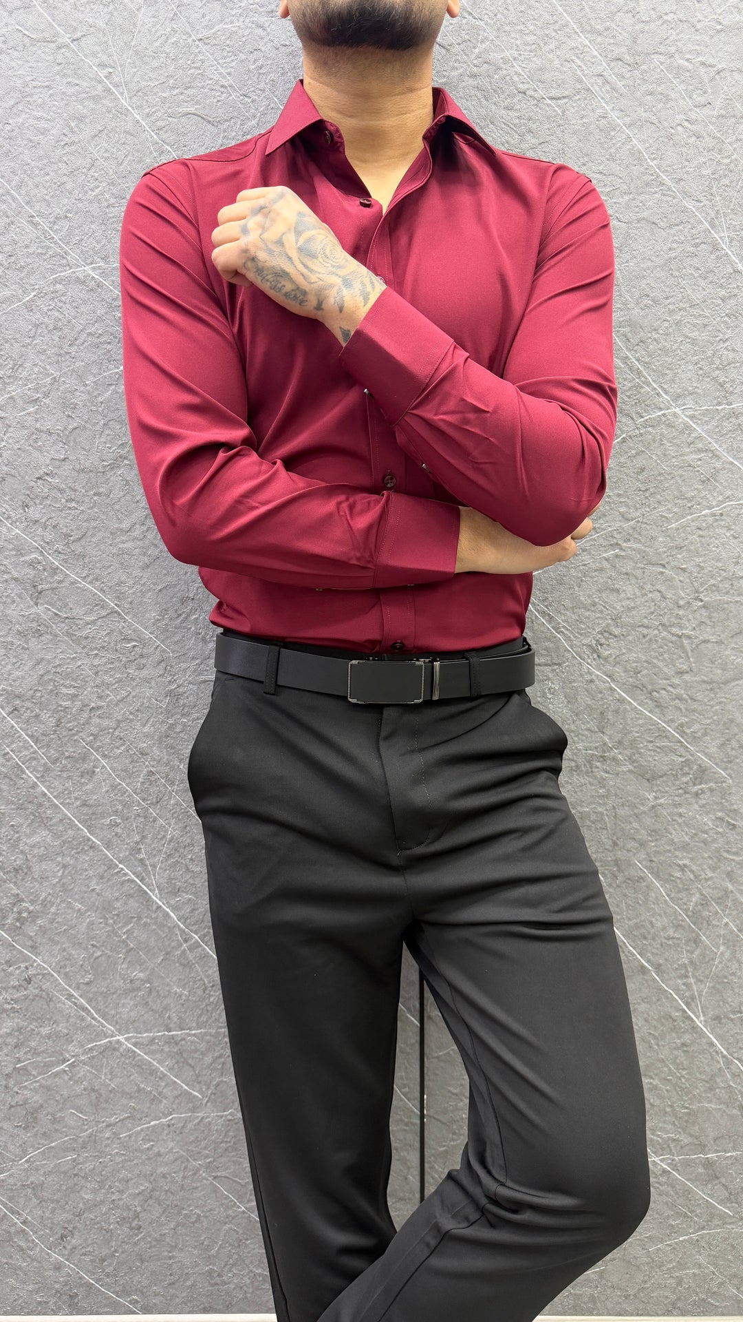Camisa Formal Lorenzo Slim Fit Satinada - Burdeo