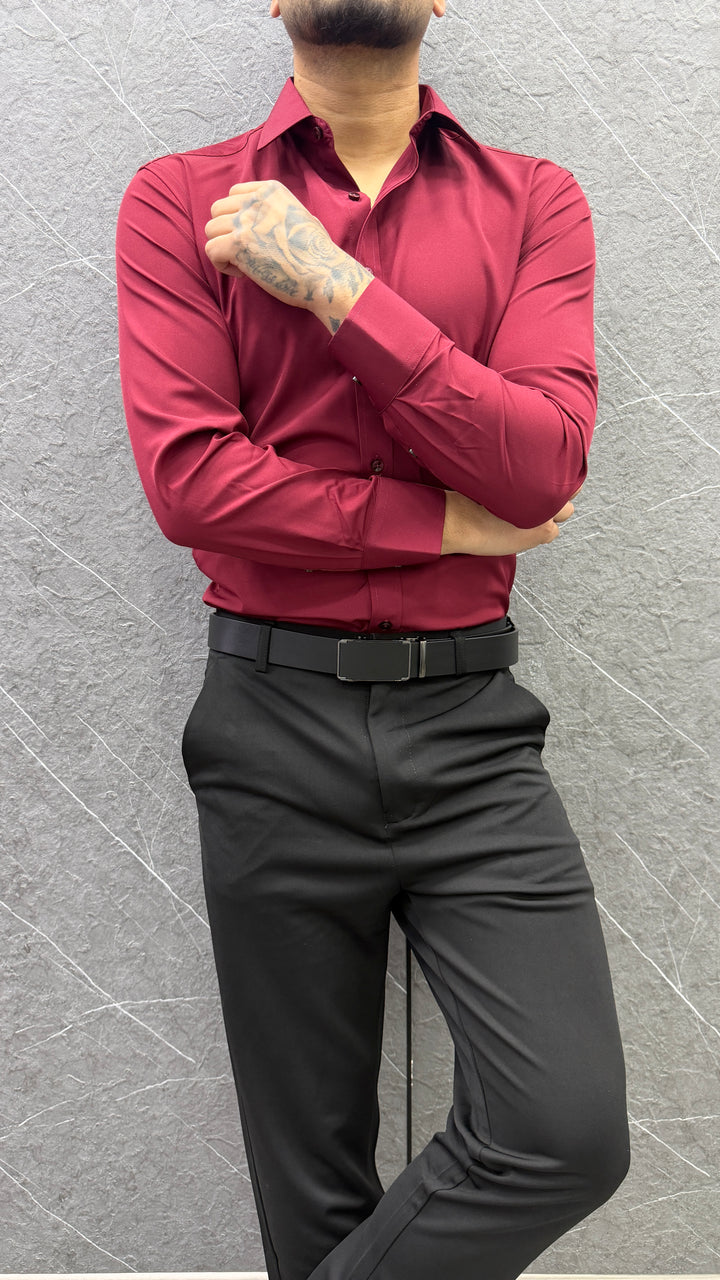 Camisa Formal Lorenzo Slim Fit Satinada - Burdeo
