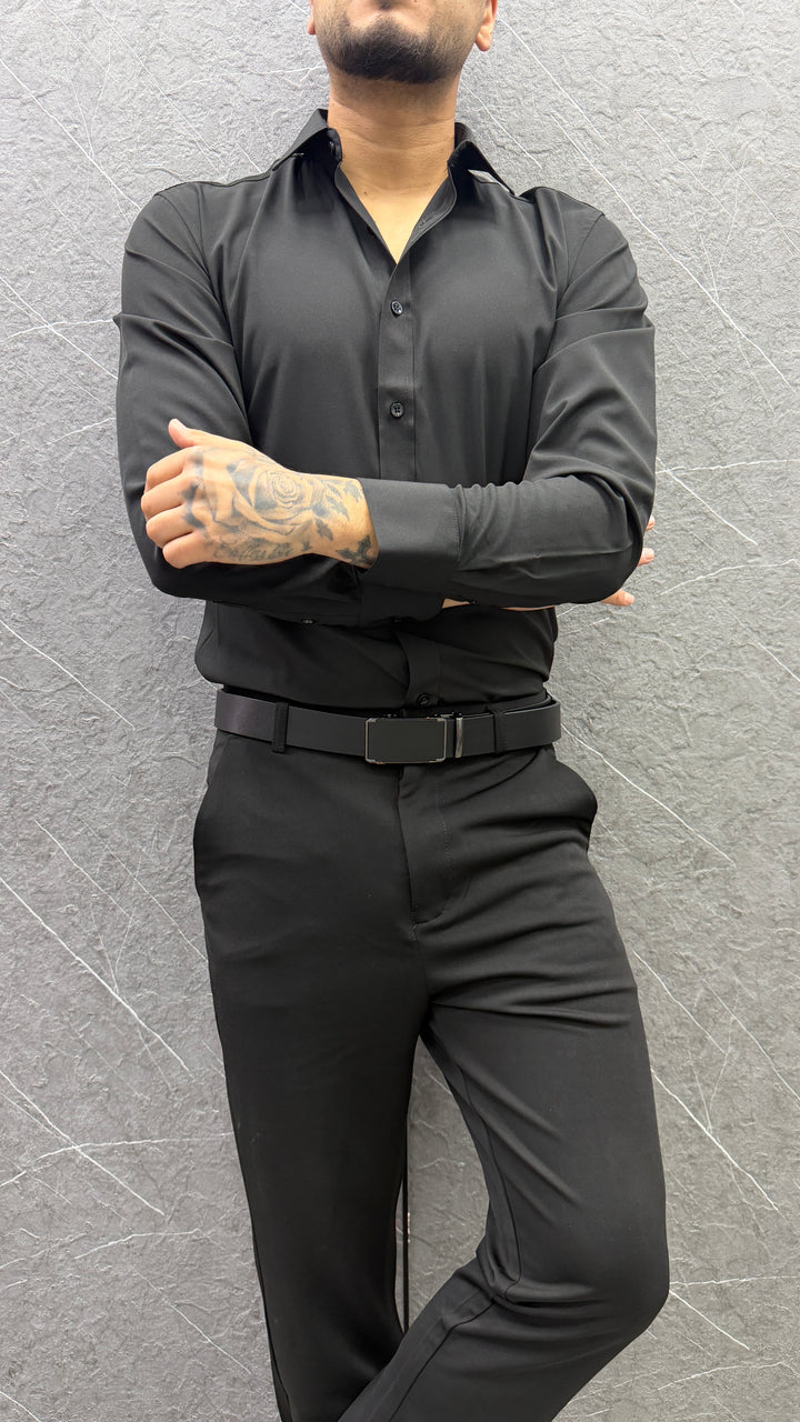 Camisa Formal Lorenzo Slim Fit Satinada - negra