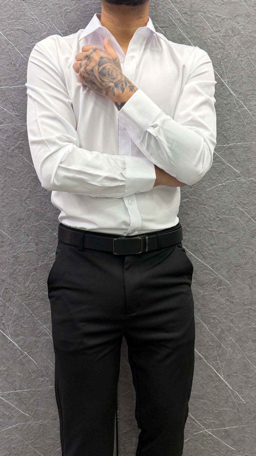 Camisa Formal Lorenzo Slim Fit Satinada - blanca