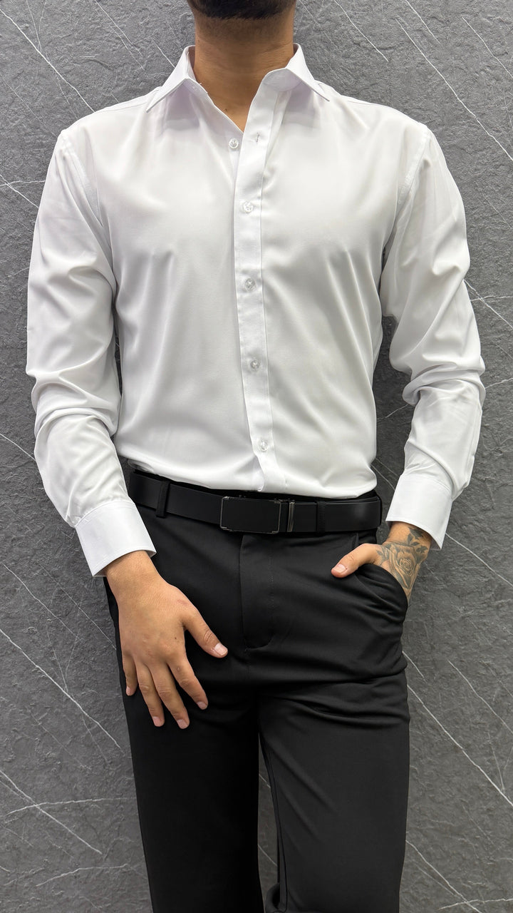 Camisa Formal Lorenzo Slim Fit Satinada - blanca