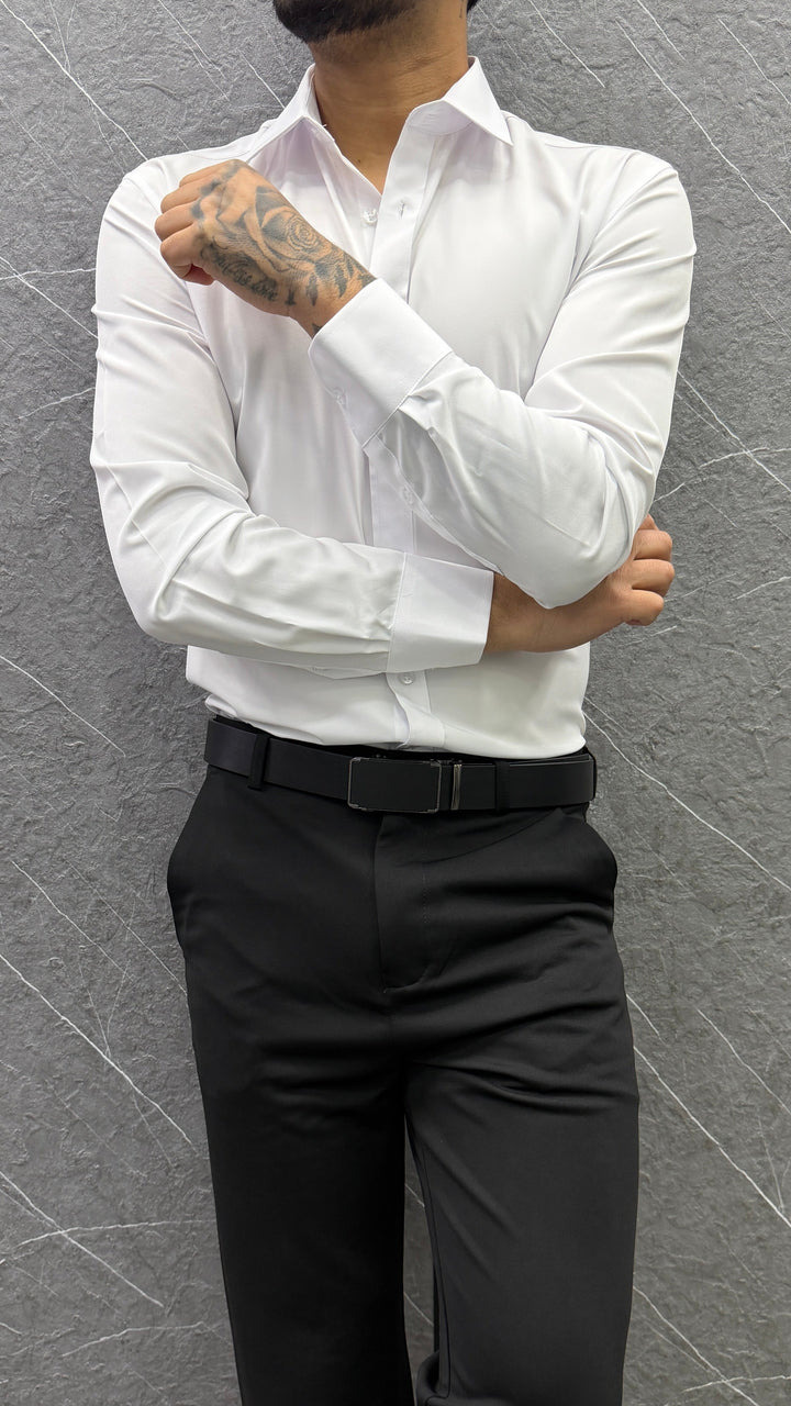 Camisa Formal Lorenzo Slim Fit Satinada - blanca