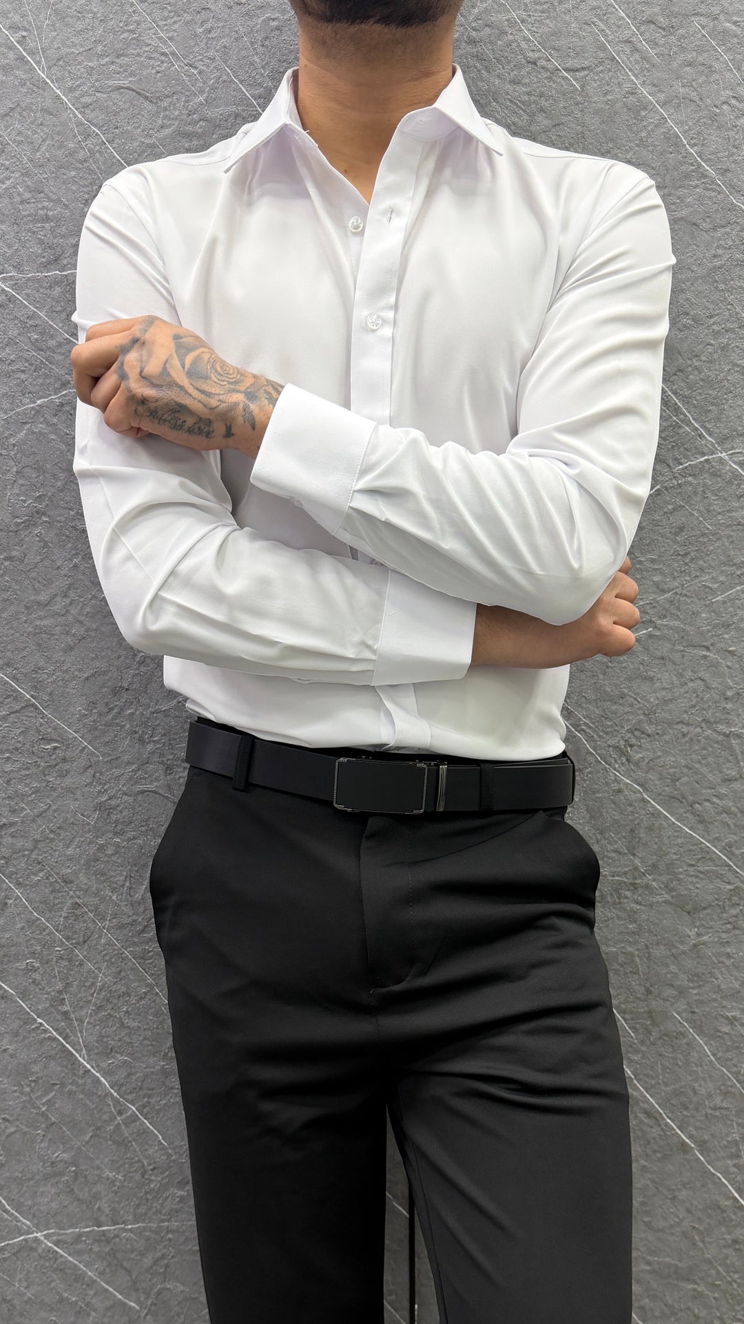 Camisa Formal Lorenzo Slim Fit Satinada - blanca