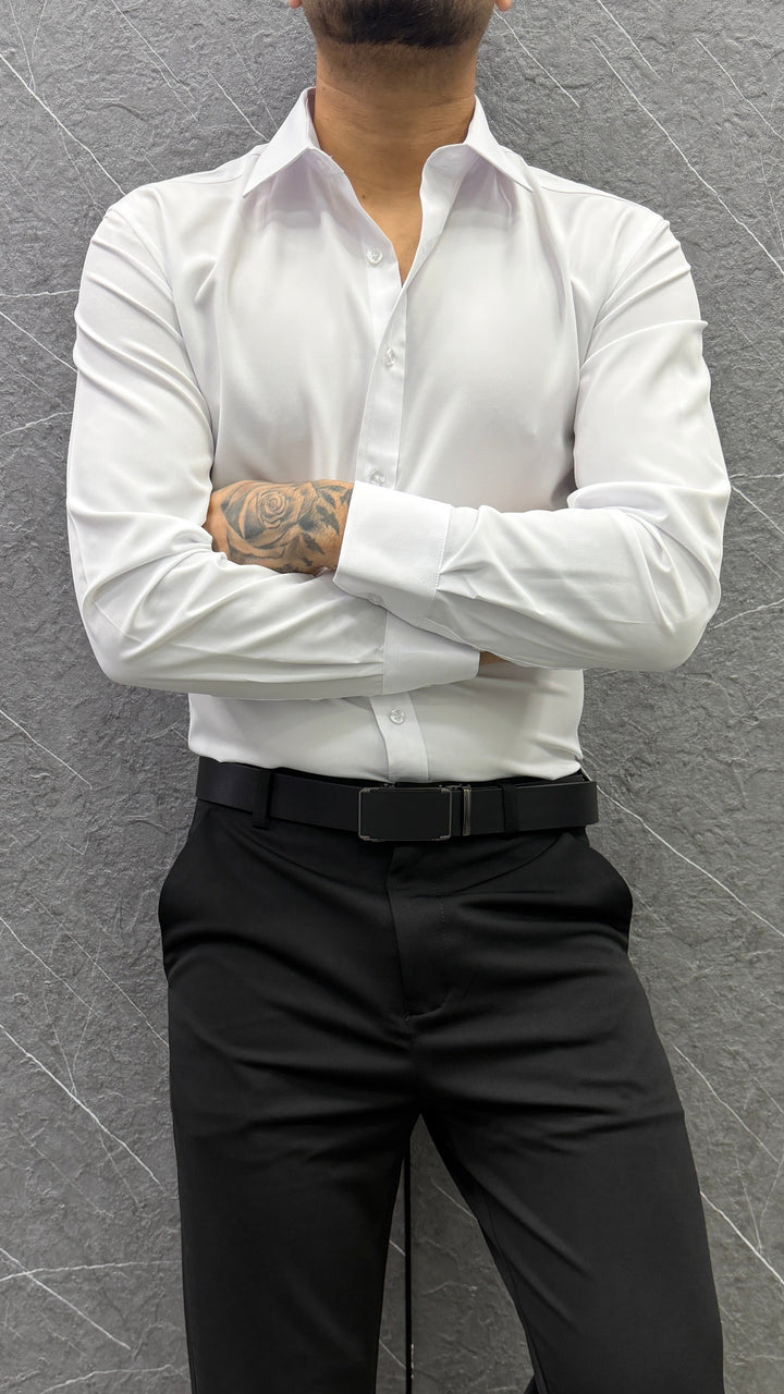 Camisa Formal Lorenzo Slim Fit Satinada - blanca