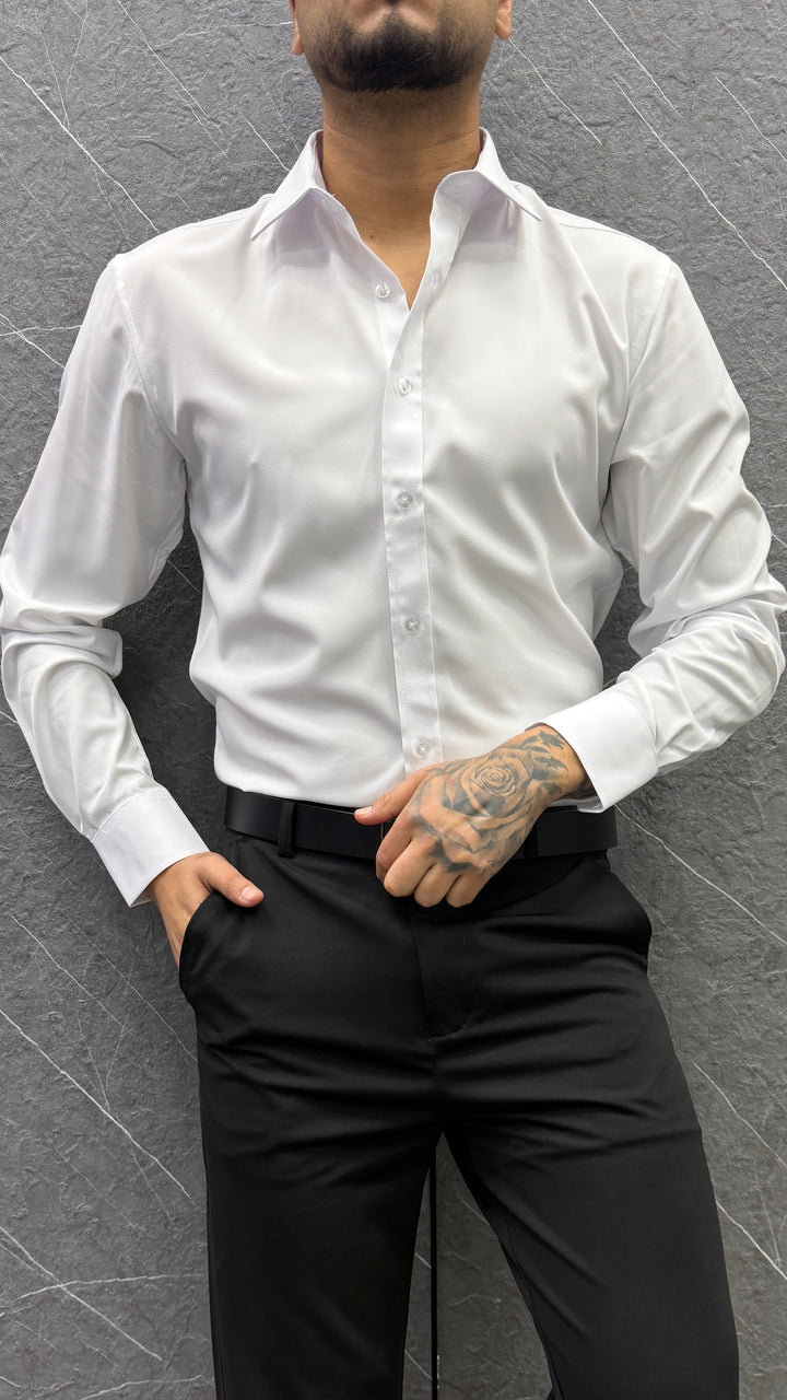 Camisa Formal Lorenzo Slim Fit Satinada - blanca