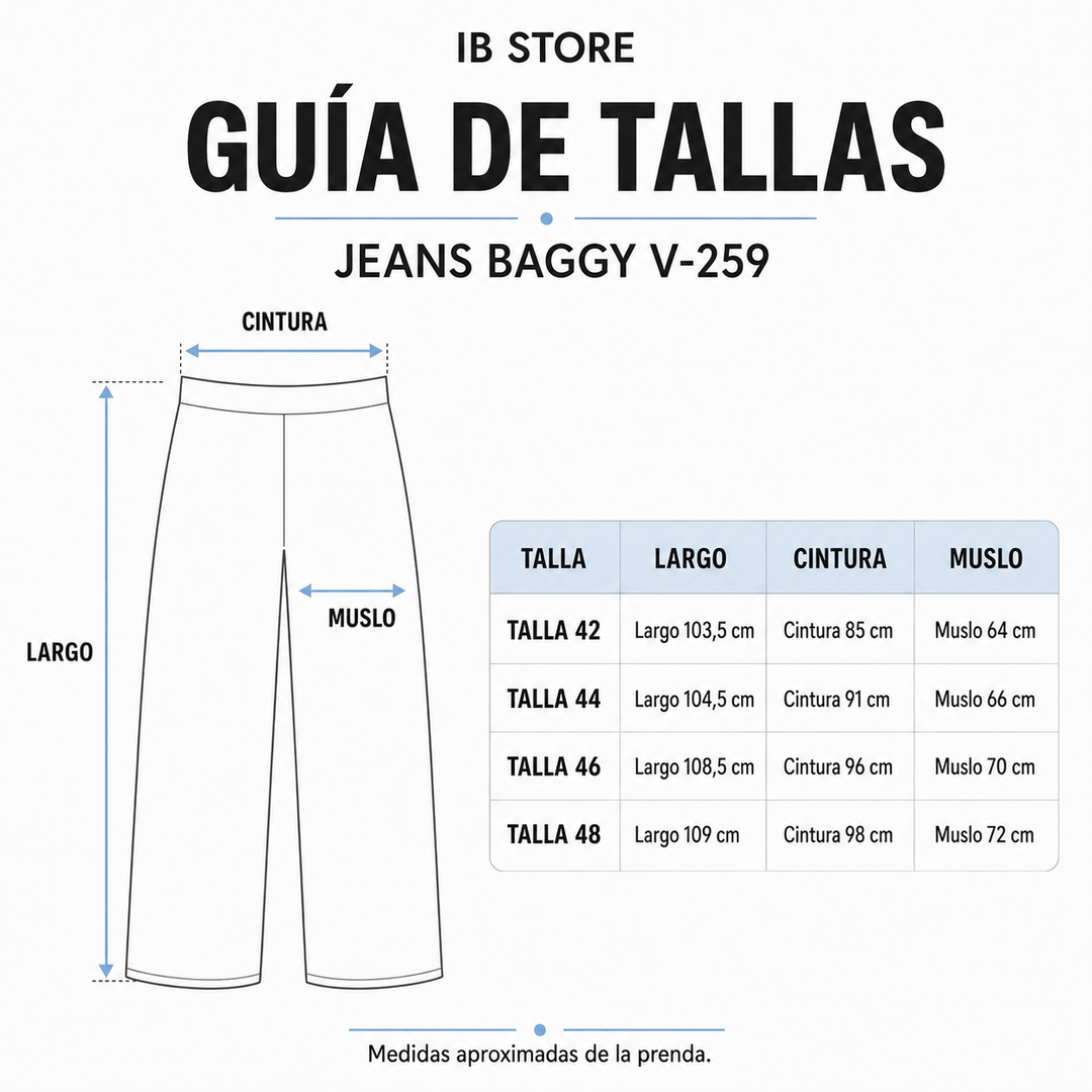 Guía de tallas Jeans Baggy V-259 con silueta - IB STORE