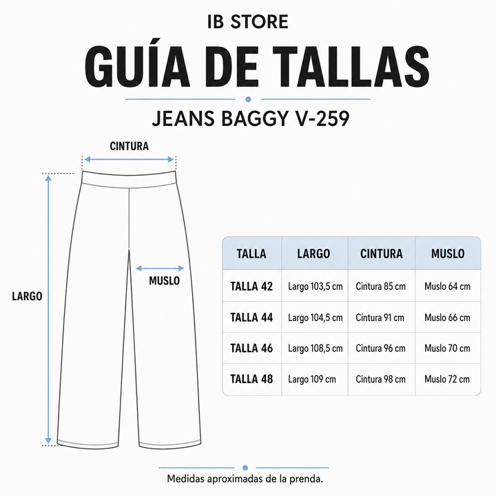 Guía de tallas Jeans Baggy V-259 con silueta - IB STORE