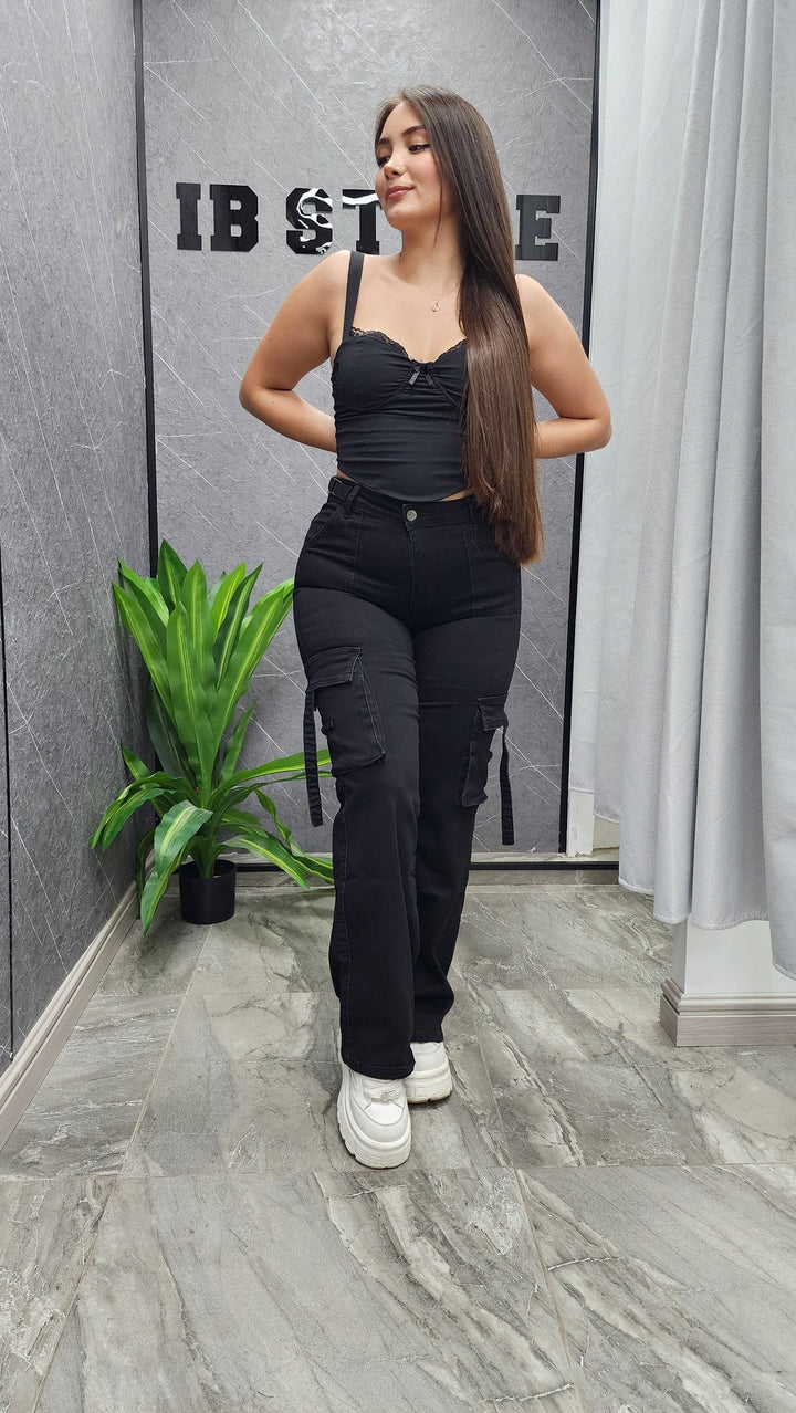 Jeans cargo flare Black 95-5 ibstore