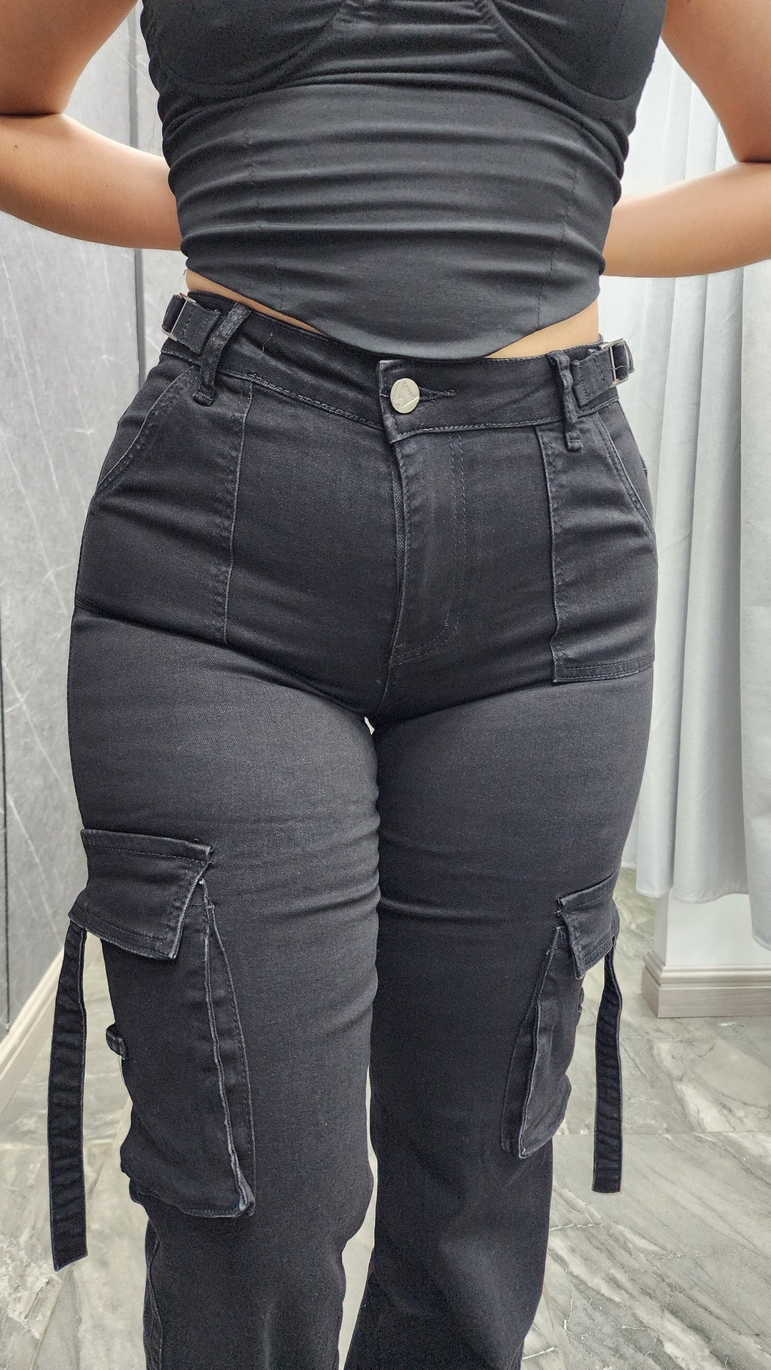 Jeans cargo flare Black 95-5 ibstore