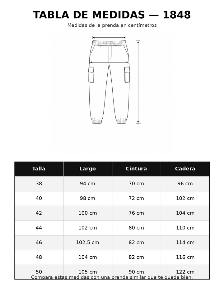 Tabla de medidas 1848 IB STORE HOMBRE