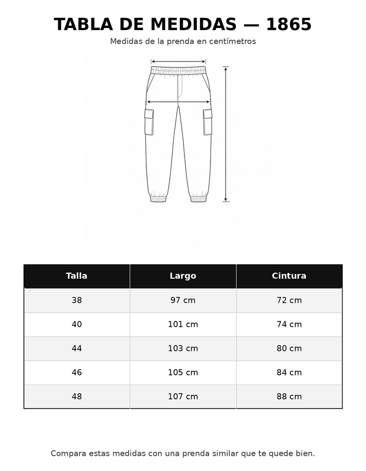 Tabla de medidas 1865 IB STORE HOMBRE