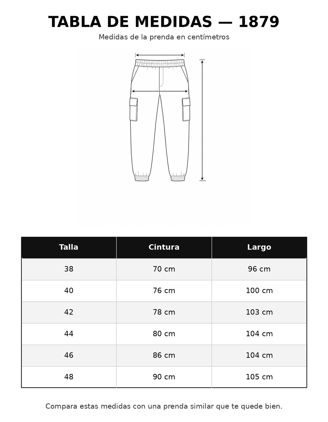 Tabla de medidas 1879 IB STORE HOMBRE