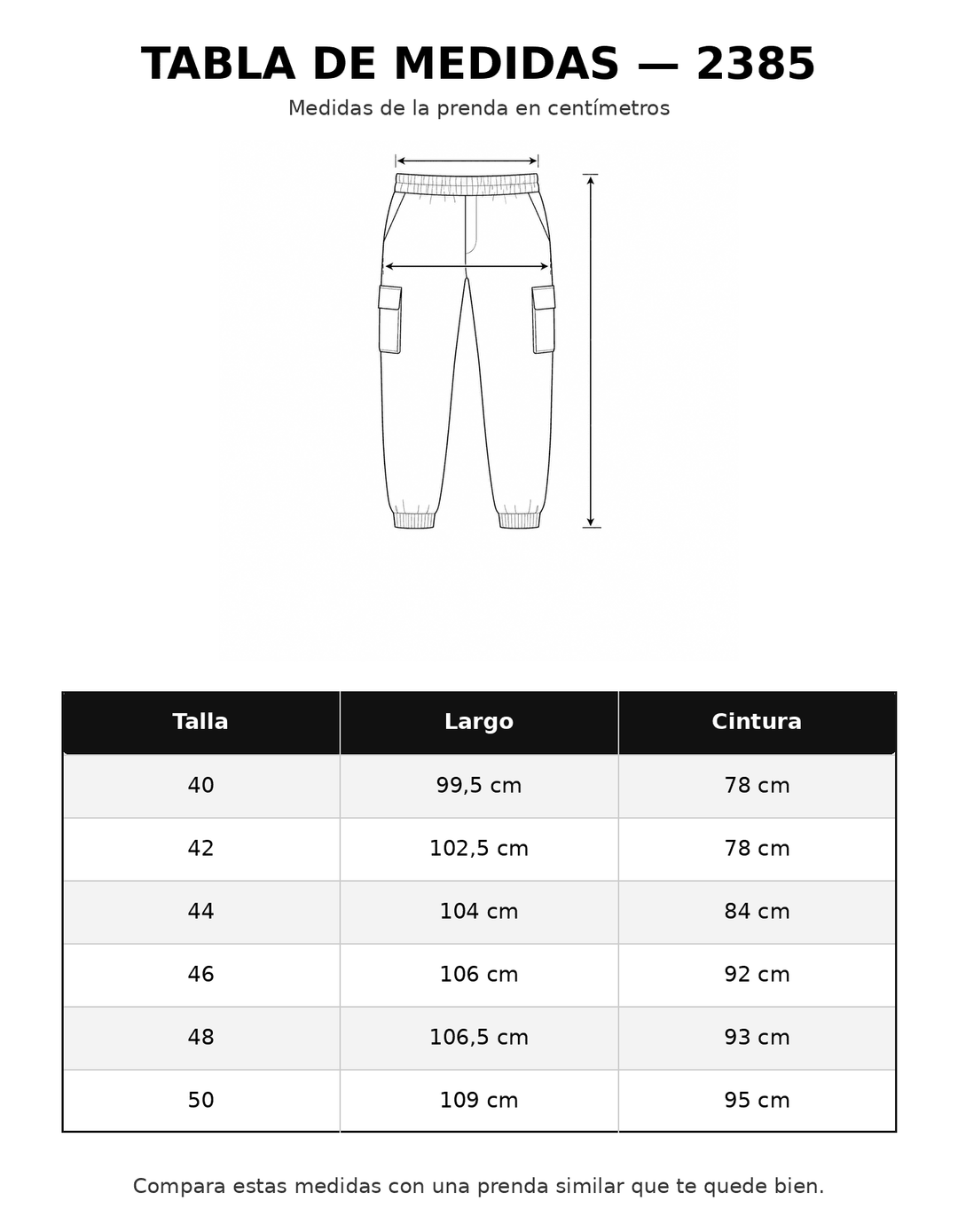 Tabla de medidas 2385 IB STORE HOMBRE