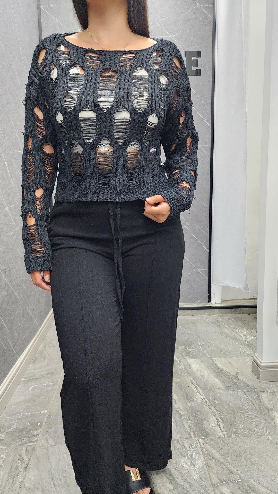Malla calada Charlotte negra ibstore