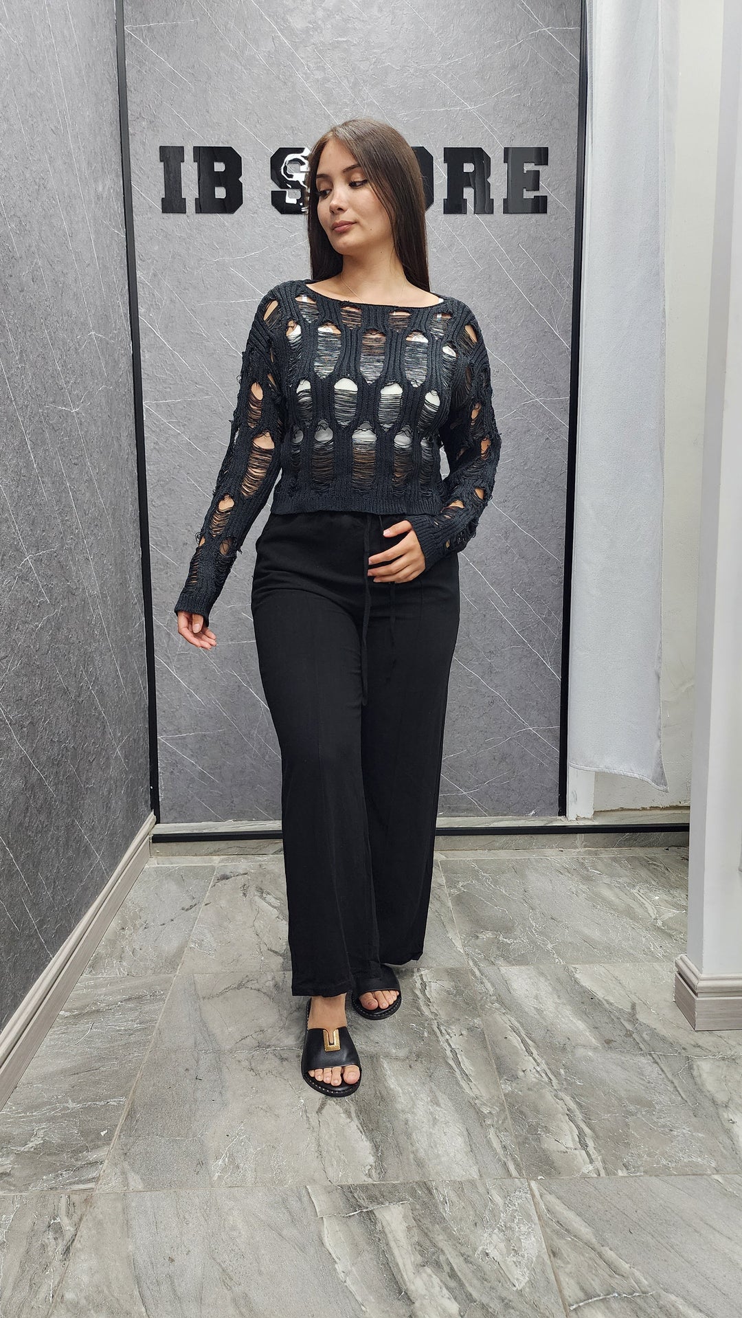 Malla calada Charlotte negra ibstore