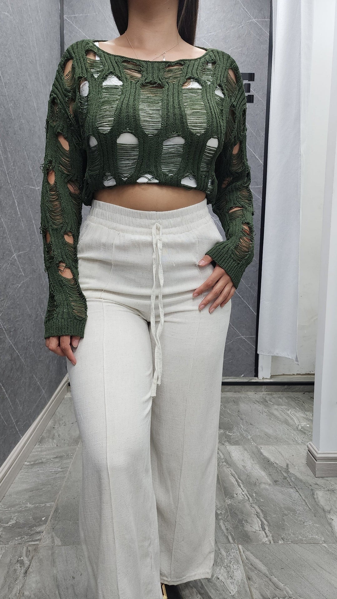 Malla calada Charlotte verde ibstore