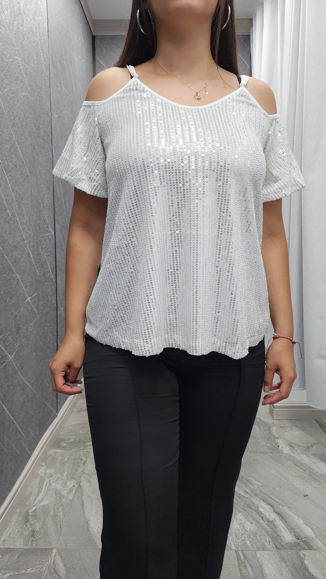 Polera Lentejuela Brix blanca ibstore