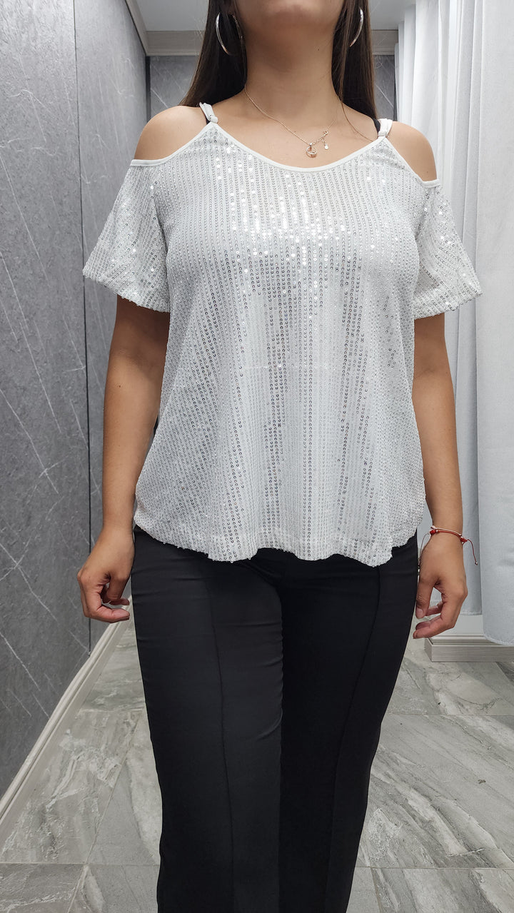 Polera Lentejuela Brix blanca ibstore
